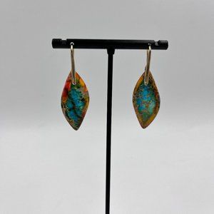 Natural Imperial Stone Leaf Dangle Earrings - Yellow/Blue
